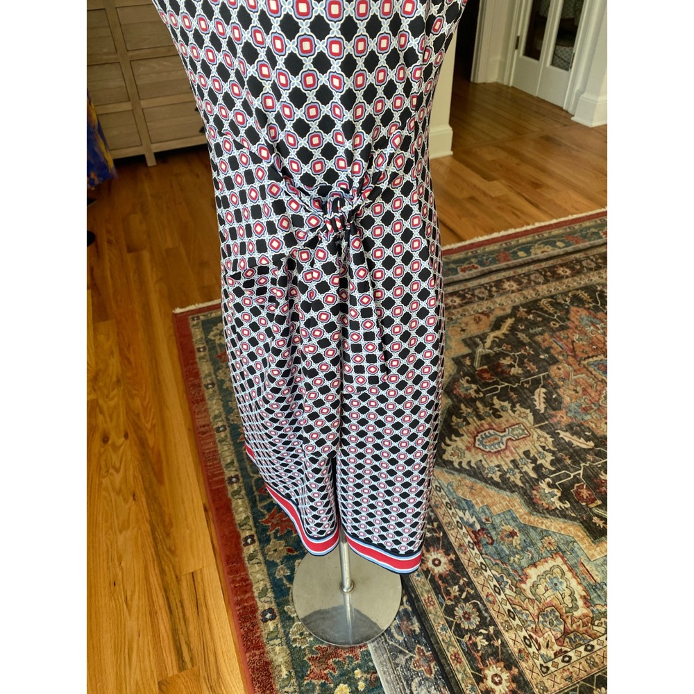 Talbots Womens Small Blue Red Geometric Side Knot Sheath Dress - Picture 4 of 9